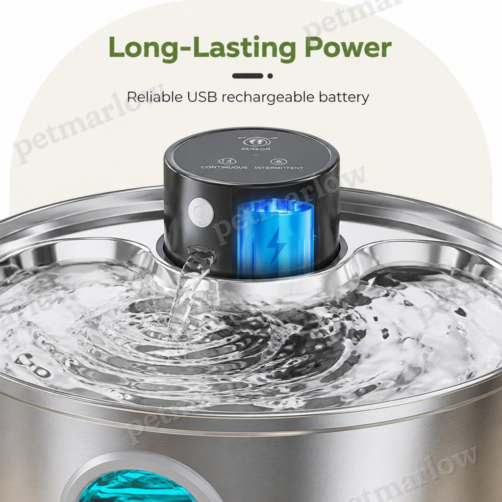 Petmarlow Stainless Steel USB Rechargeable Sensor Pet Fountain – view 5