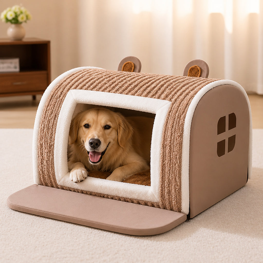 Petmarlow Thermal Plush Cotton Enclosed Dog Bed