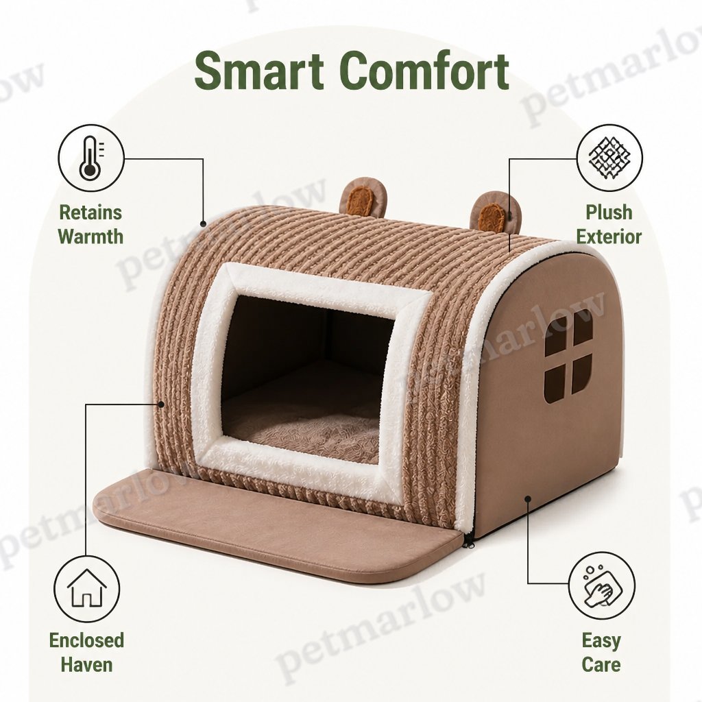 Petmarlow Thermal Plush Cotton Enclosed Dog Bed – view 4