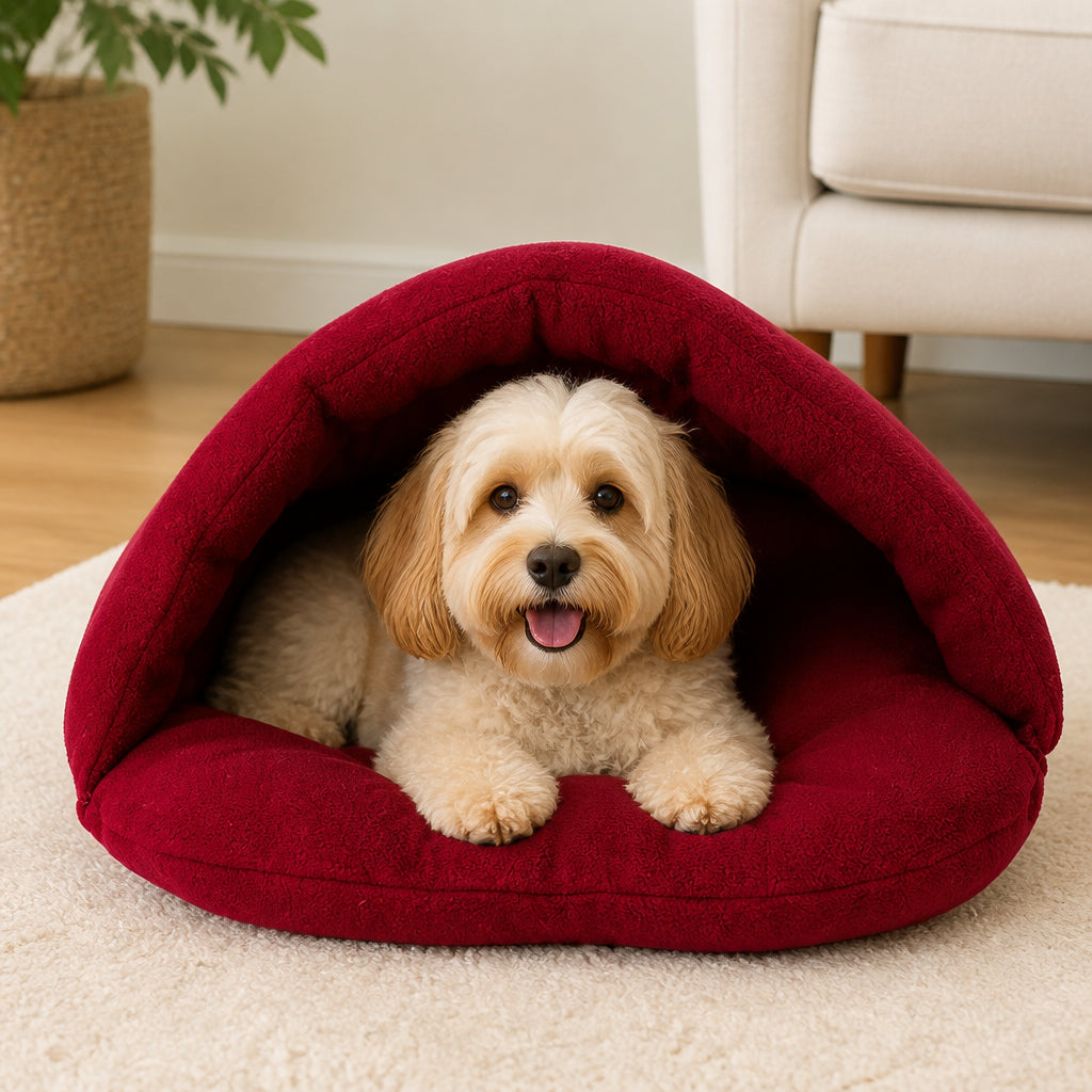 Petmarlow Thick Fleece & Calming Cave Bed – Red / S - 11.0 x 15.0 in
