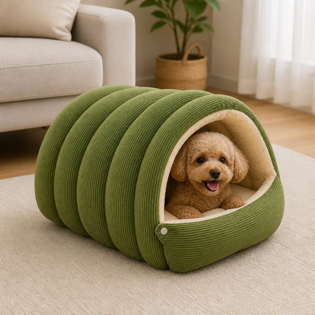 Petmarlow Thick Plush & Detachable Cat Cave Bed – Green / M - 17.7 × 11.8 × 7.5 in