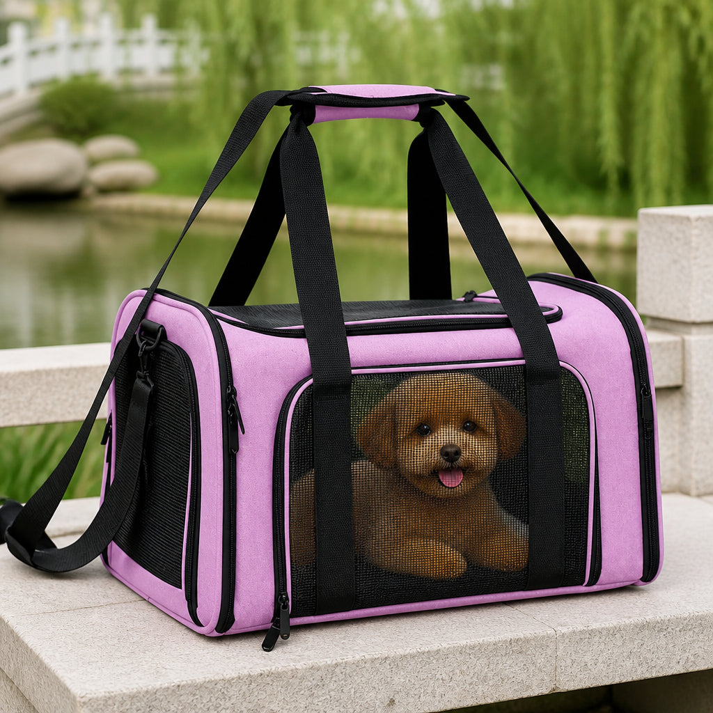 Petmarlow TSA-Approved Collapsible Mesh Travel Carrier – Pink / M - 17.7 × 11.0 × 11.0 in