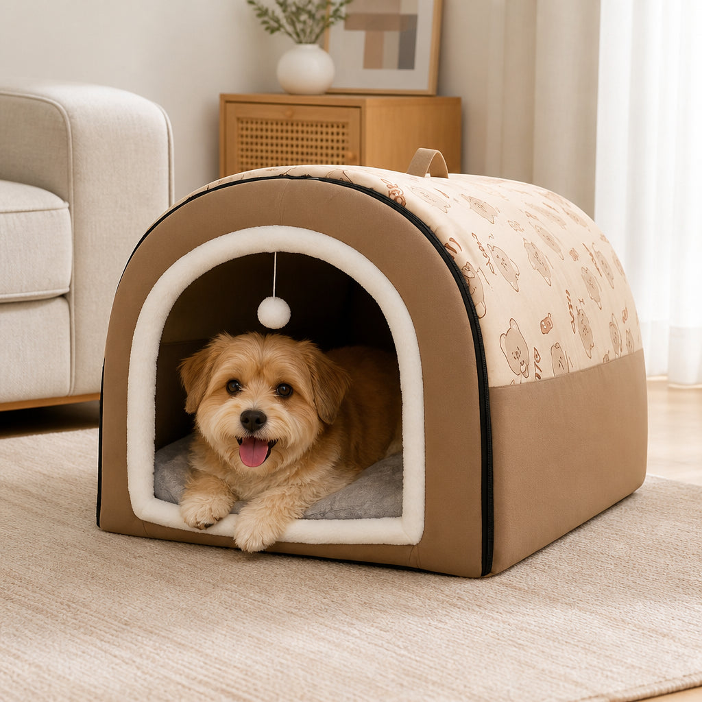 Petmarlow Ultra-Large Semi-Enclosed Dog House (Removable & Washable) – Brown / L(19.7*15.74*13.77inch)