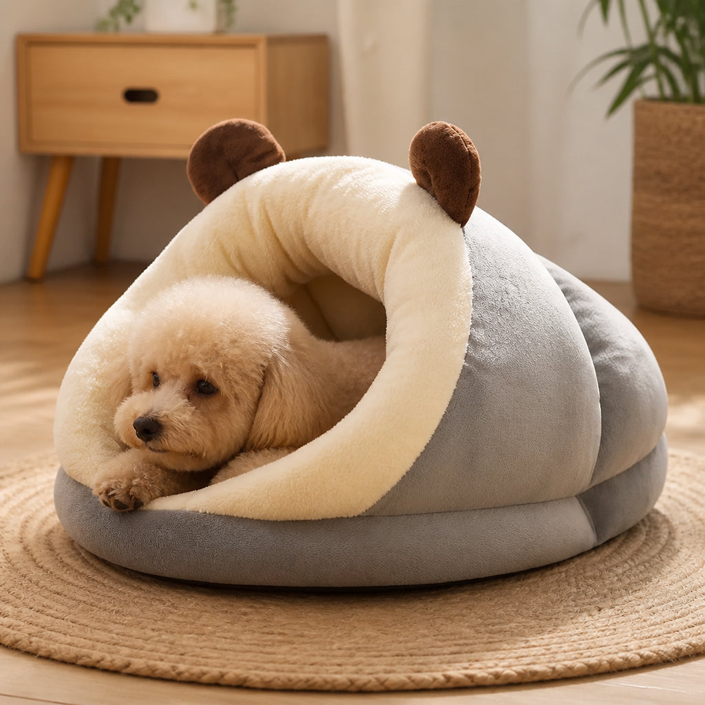DogBedHouse Warm Breathable Enclosed Small Pet Bed (Foldable) – GRAY / S - 15.7 × 11.8 × 9.8 in
