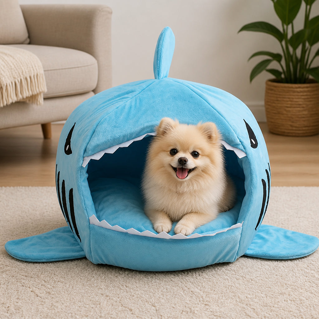 Petmarlow Warm & Breathable Shark Pet House (Detachable Washable Cushion)