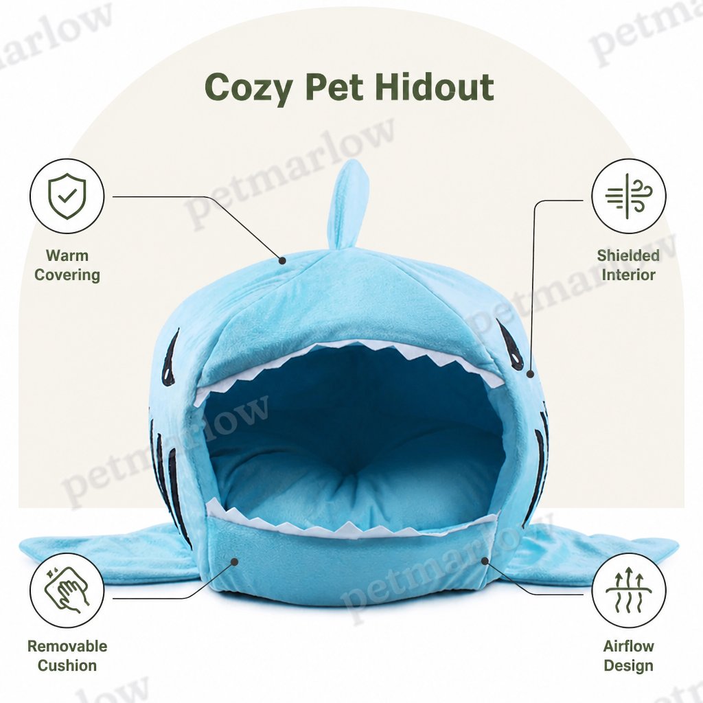 Petmarlow Warm & Breathable Shark Pet House (Detachable Washable Cushion) – view 4