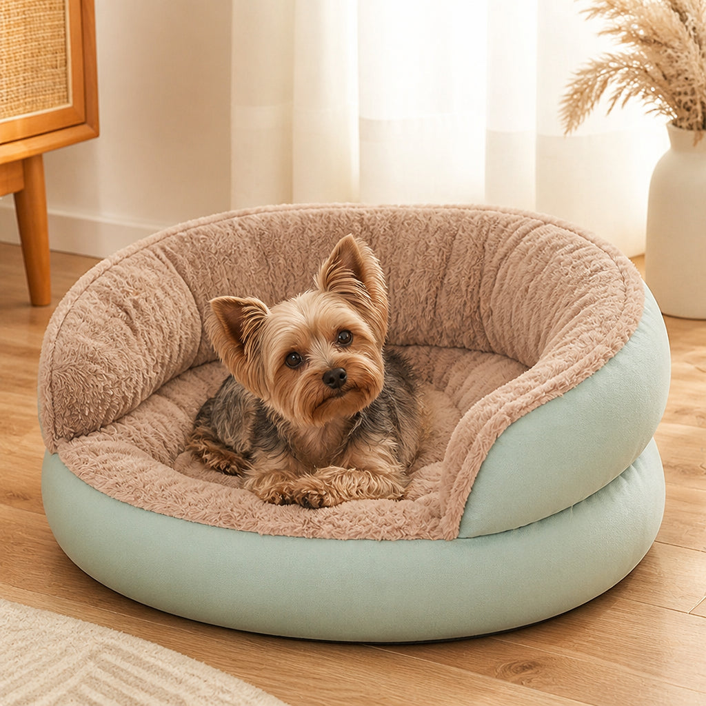 Petmarlow Washable & Non-Slip Round Bolster Dog Bed – Green / M - 19.7 in × 15.8 in × 3.9 in