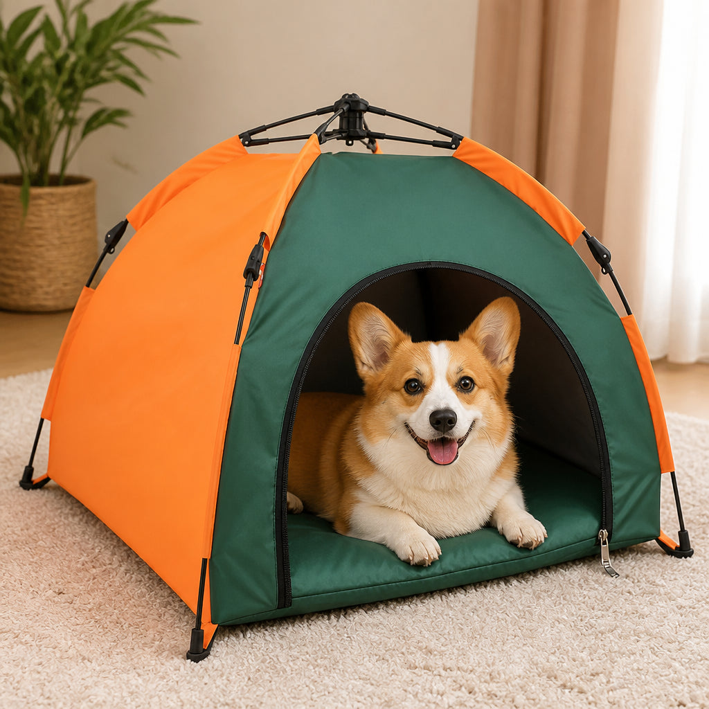 Petmarlow Waterproof & Lightweight Pop-Up Pet Tent (Removable Cushion) – green