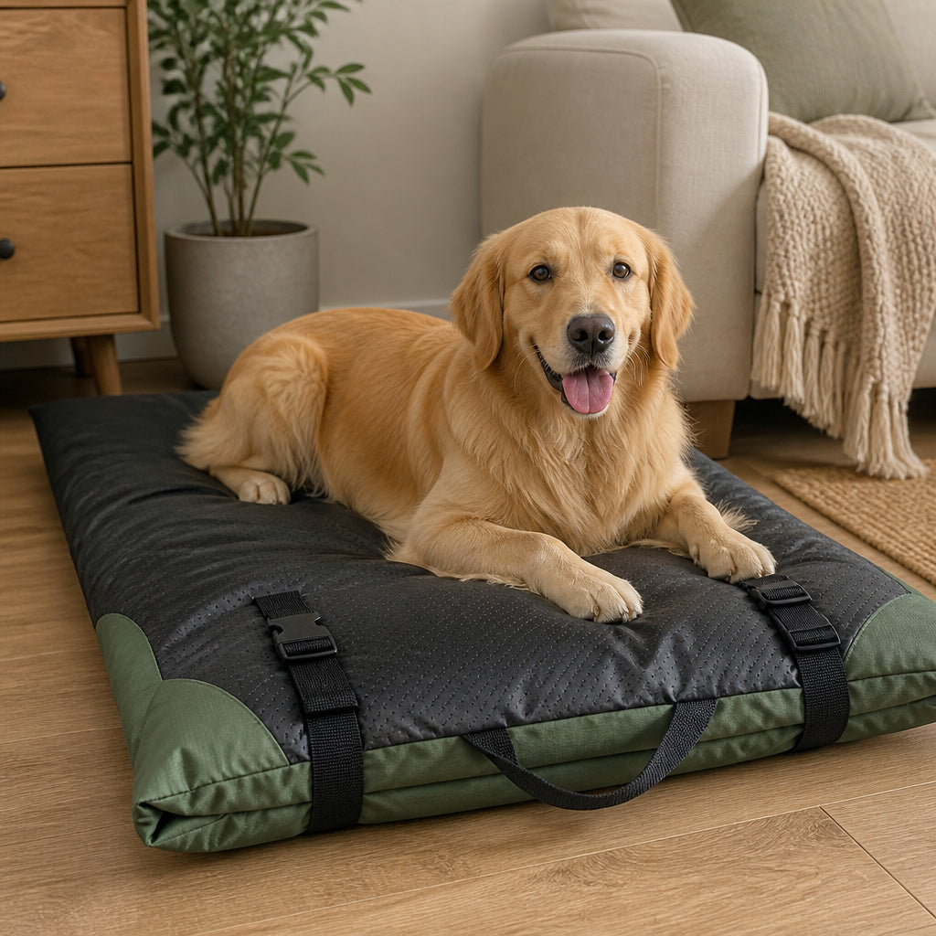 Petmarlow Waterproof & Non-Slip Foldable Dog Bed (Roll-Up) – green / M - 35.4 in × 23.6 in