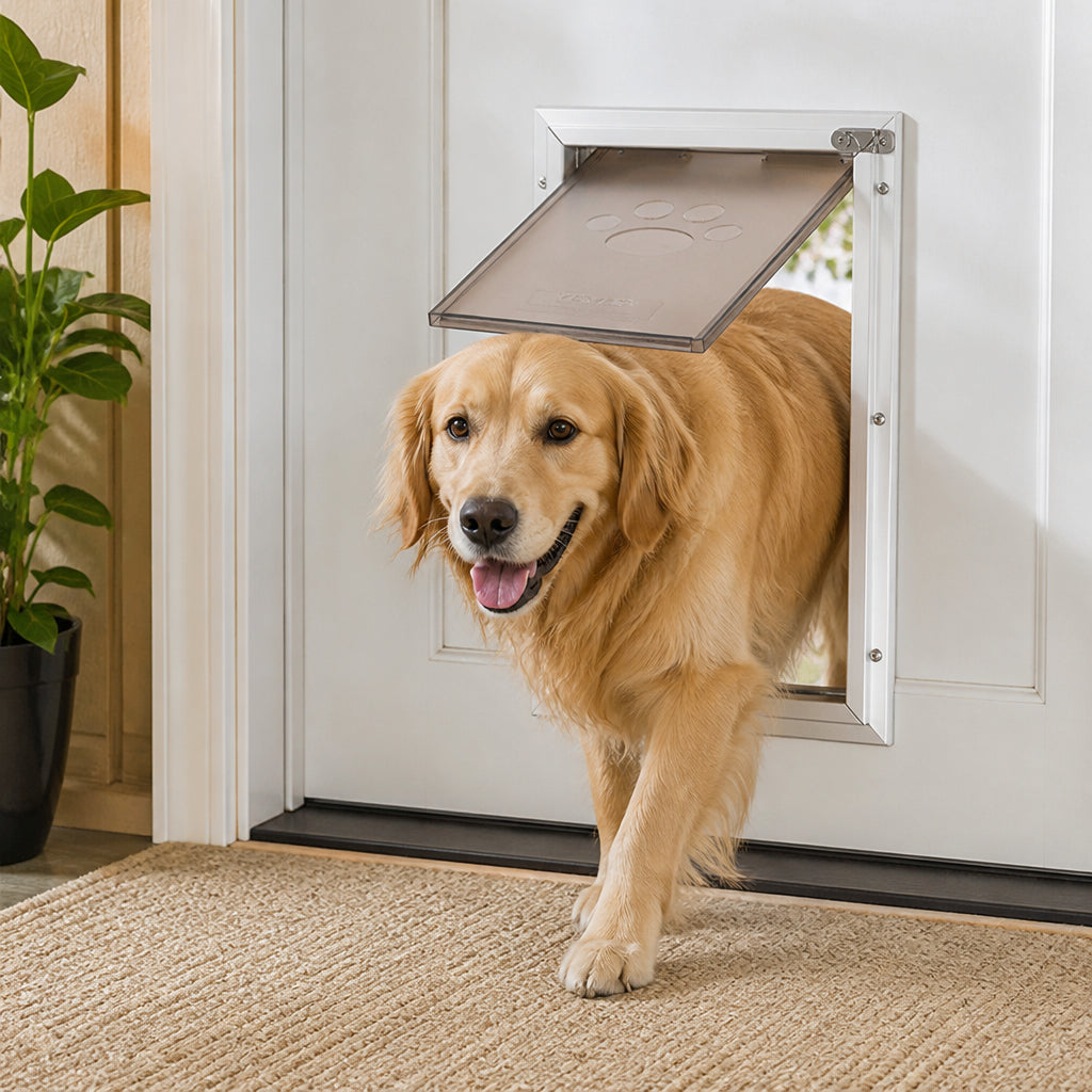 Petmarlow Weatherproof Aluminum Frame & Magnetic Seal Pet Door (Locking Panel) – S