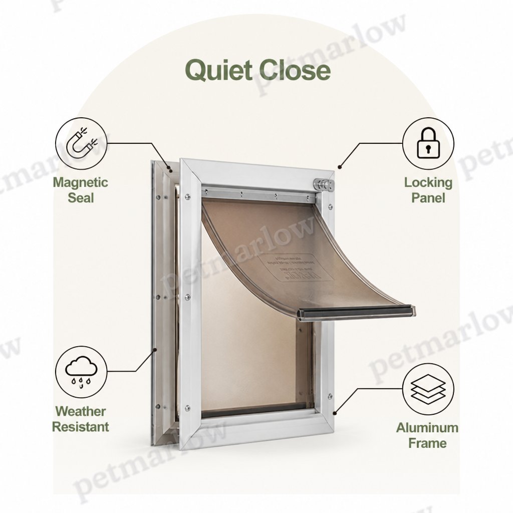 Petmarlow Weatherproof Aluminum Frame & Magnetic Seal Pet Door (Locking Panel) – view 6
