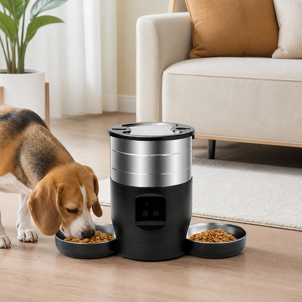 Petmarlow WiFi & Button Programmable Pet Feeder (4L, Stainless Bowls)