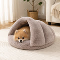 Petmarlow Winter Warm Plush & Washable Cat & Small Dog Bed – Khaki / S - 15.7 x 15.7 in
