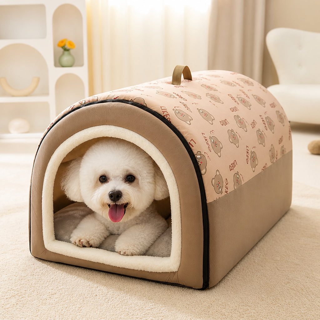 Petmarlow Winter-Warm Plush & Washable Dog Bed – Brown / S - 13.8 × 11.8 × 11.8 in