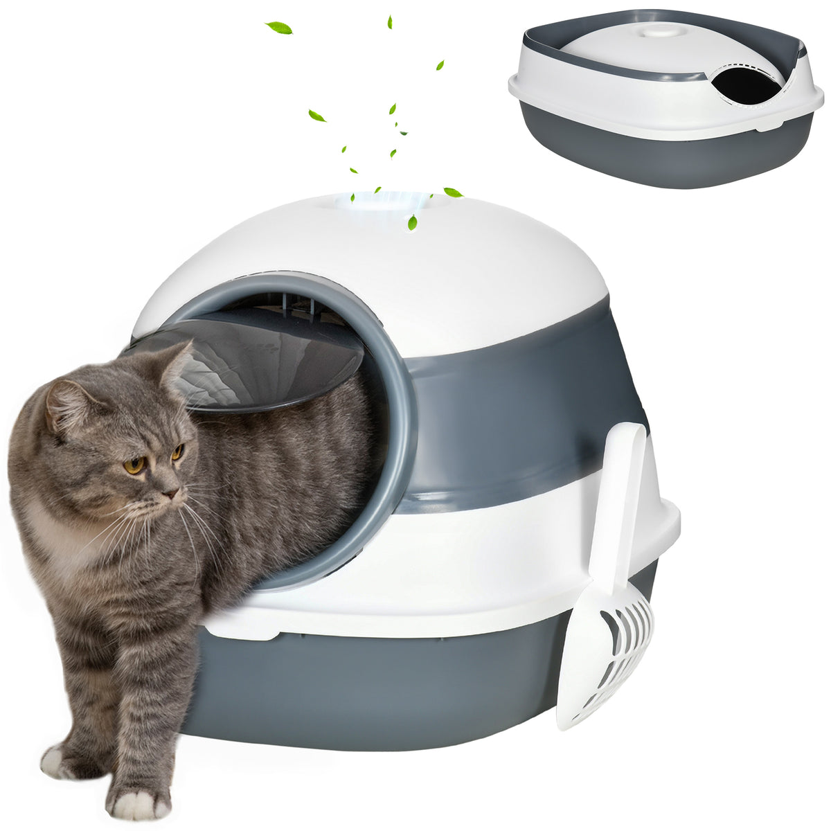 Dome Covered Cat Litter Box with Lid for Privacy – White / 550x420x155 mm