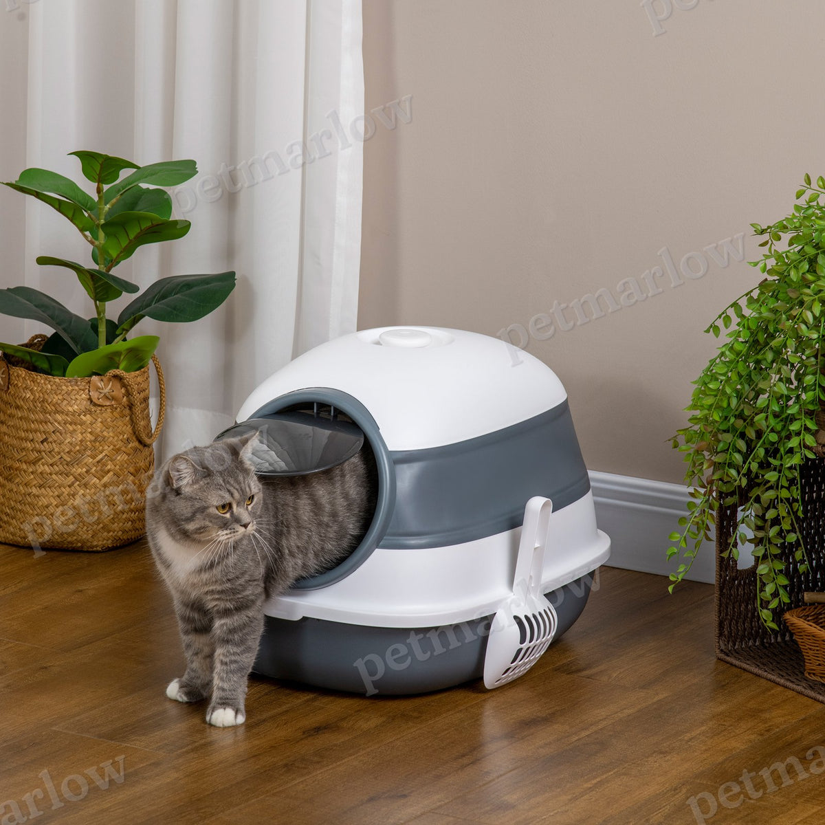 Dome Covered Cat Litter Box with Lid for Privacy – view 3
