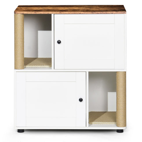 Double Cat Litter Box Enclosure with Shelves