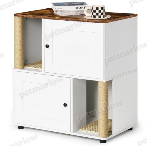 Double Cat Litter Box Enclosure with Shelves – view 4