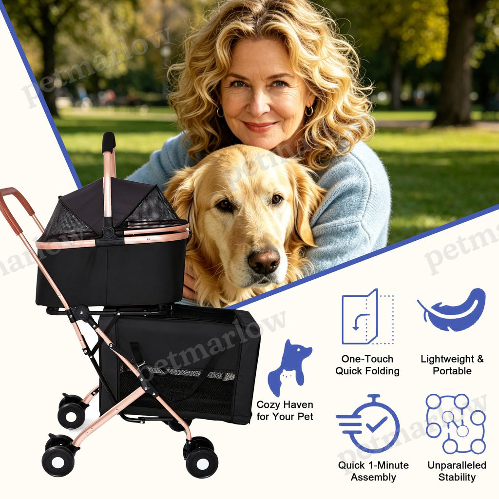 Double Pet Stroller for Dogs and Cats with Convertible Carrier – view 2
