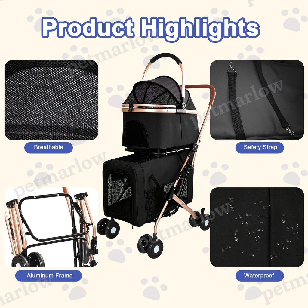 Double Pet Stroller for Dogs and Cats with Convertible Carrier – view 4
