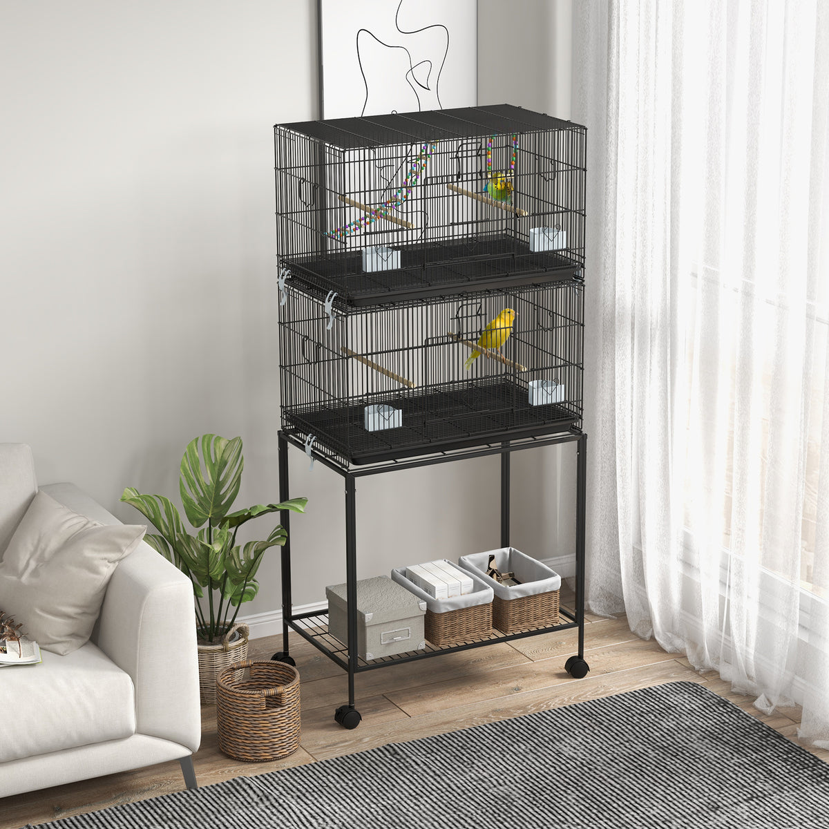 Double Stackable Bird Cage on Wheels for Canaries and Small Birds