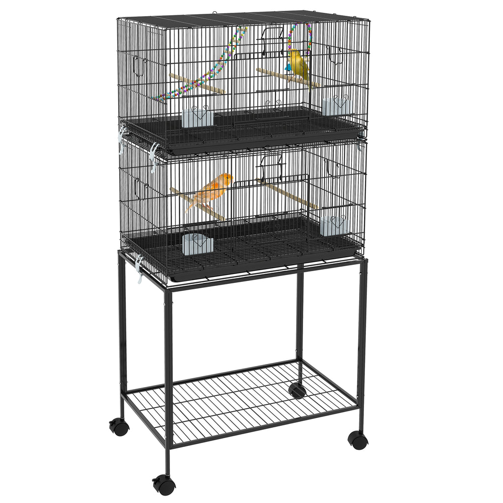 Double Stackable Bird Cage on Wheels for Canaries and Small Birds – Black / 788x182x600 mm