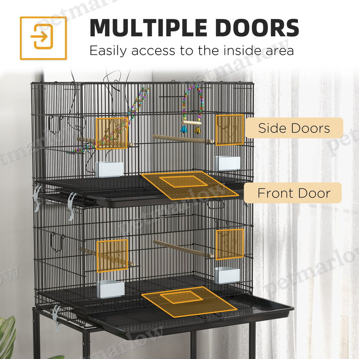 Double Stackable Bird Cage on Wheels for Canaries and Small Birds – view 3