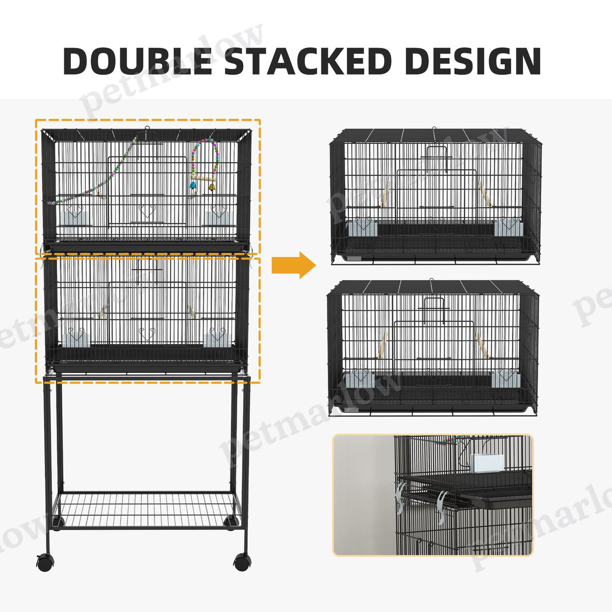 Double Stackable Bird Cage on Wheels for Canaries and Small Birds – view 4