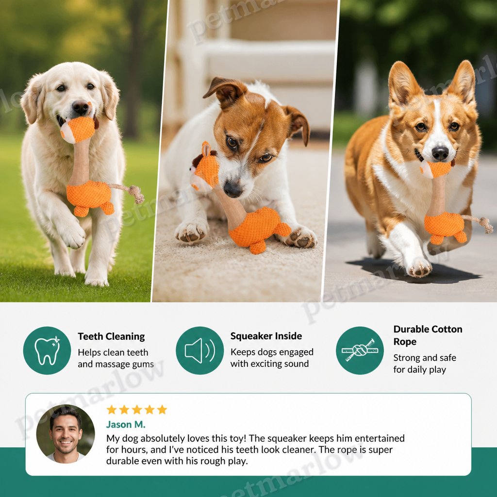 Durable Cotton Rope Teeth Cleaning Plush Dog Toy with Squeaker – view 5