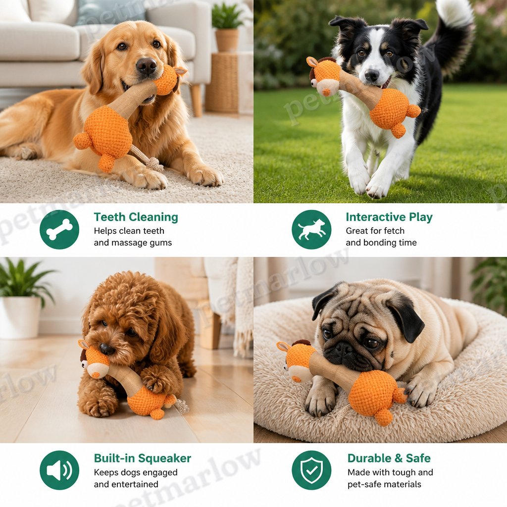 Durable Cotton Rope Teeth Cleaning Plush Dog Toy with Squeaker – view 6