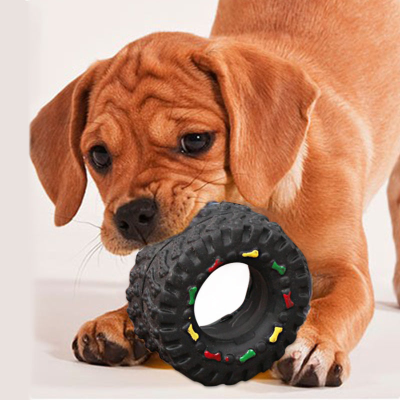 Durable Dog Toy in the Shape of a Tire with Chewable Structure and Colourful Details