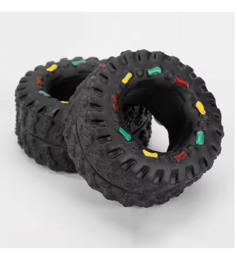 Durable Dog Toy in the Shape of a Tire with Chewable Structure and Colourful Details – Black
