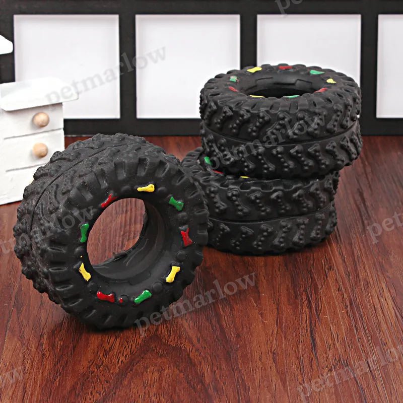 Durable Dog Toy in the Shape of a Tire with Chewable Structure and Colourful Details – view 3