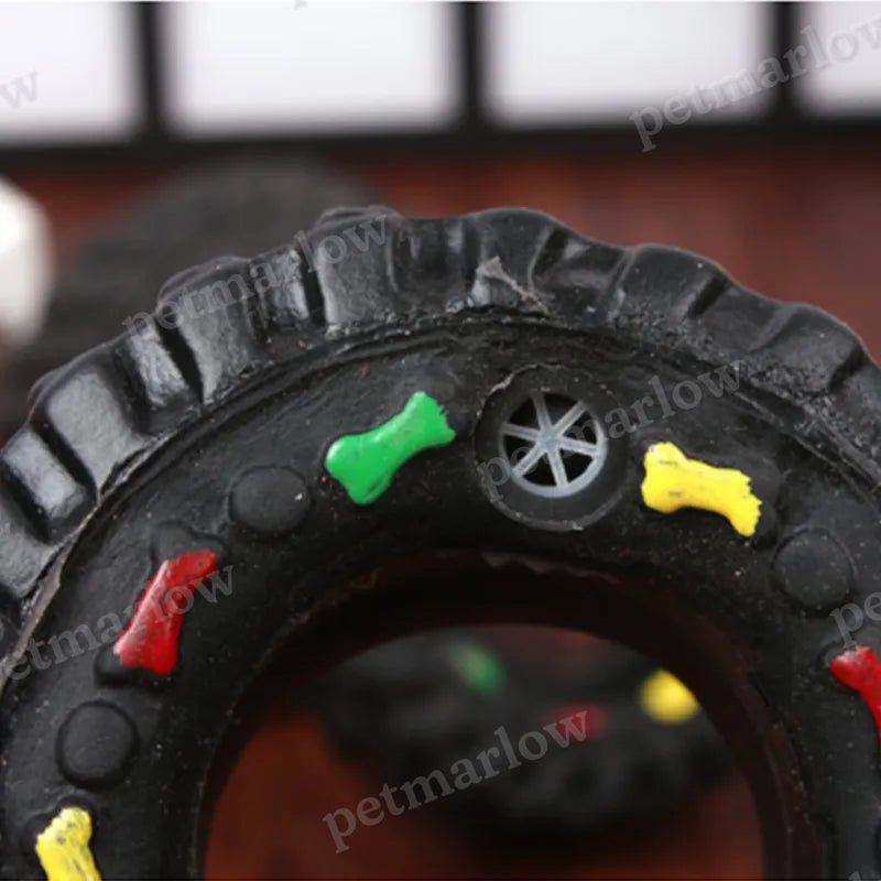 Durable Dog Toy in the Shape of a Tire with Chewable Structure and Colourful Details – view 4