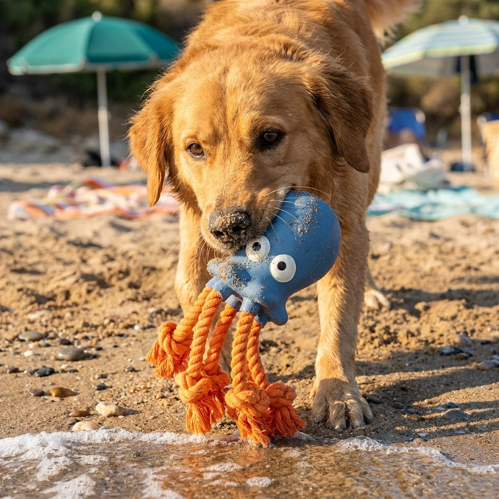 Durable Floating Dental Latex & Rope Dog Toy – Octopus
