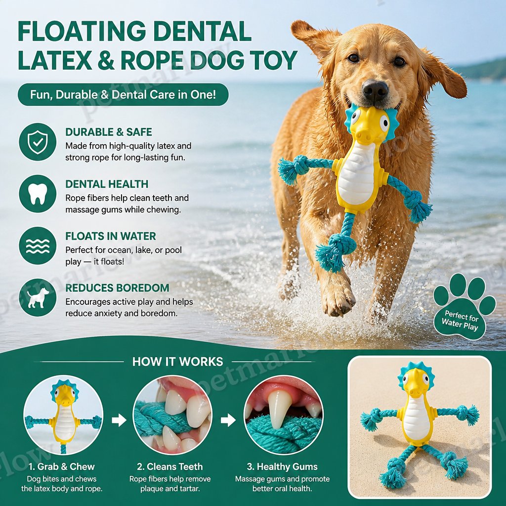 Durable Floating Dental Latex & Rope Dog Toy – view 5