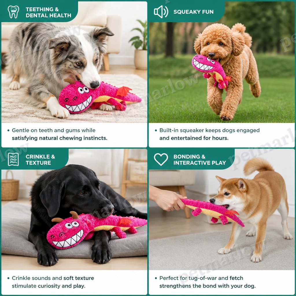 Durable Plush Dragon Dog Toy – Squeaky Crinkle Tug Toy – view 6