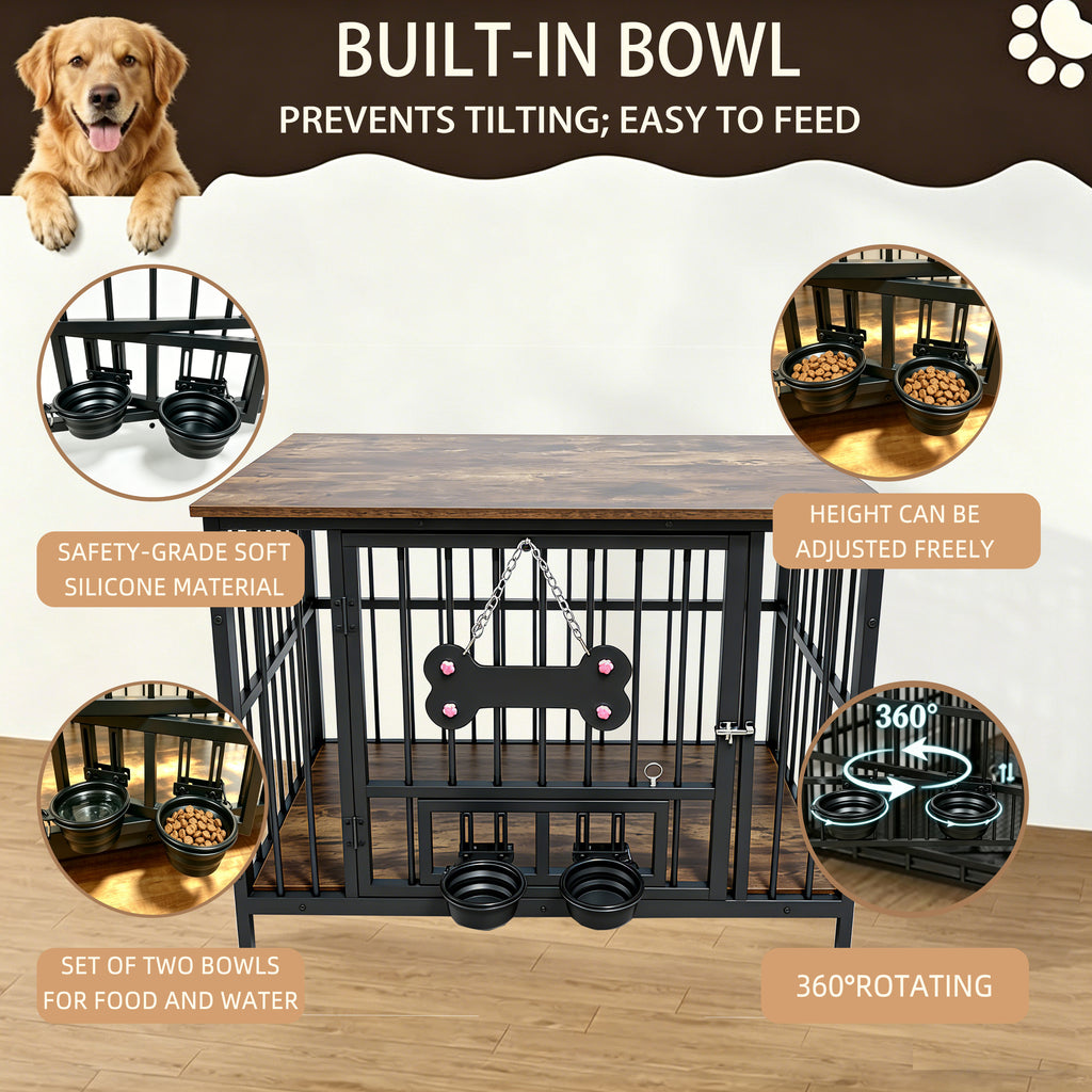Vintage Wood Grain Dog Cage with Rotating Bowl – view 11