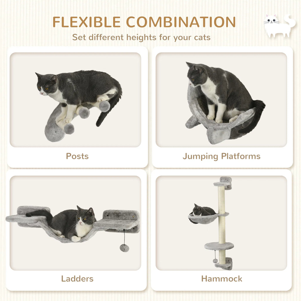 Cat Wall Shelf with Scratching Post and Hammock – view 7
