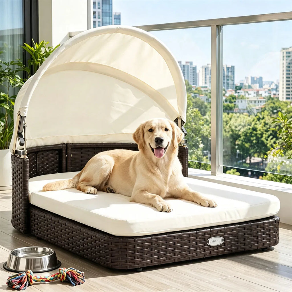 Hand-Woven PE Rattan Dog Bed with Canopy – view 9