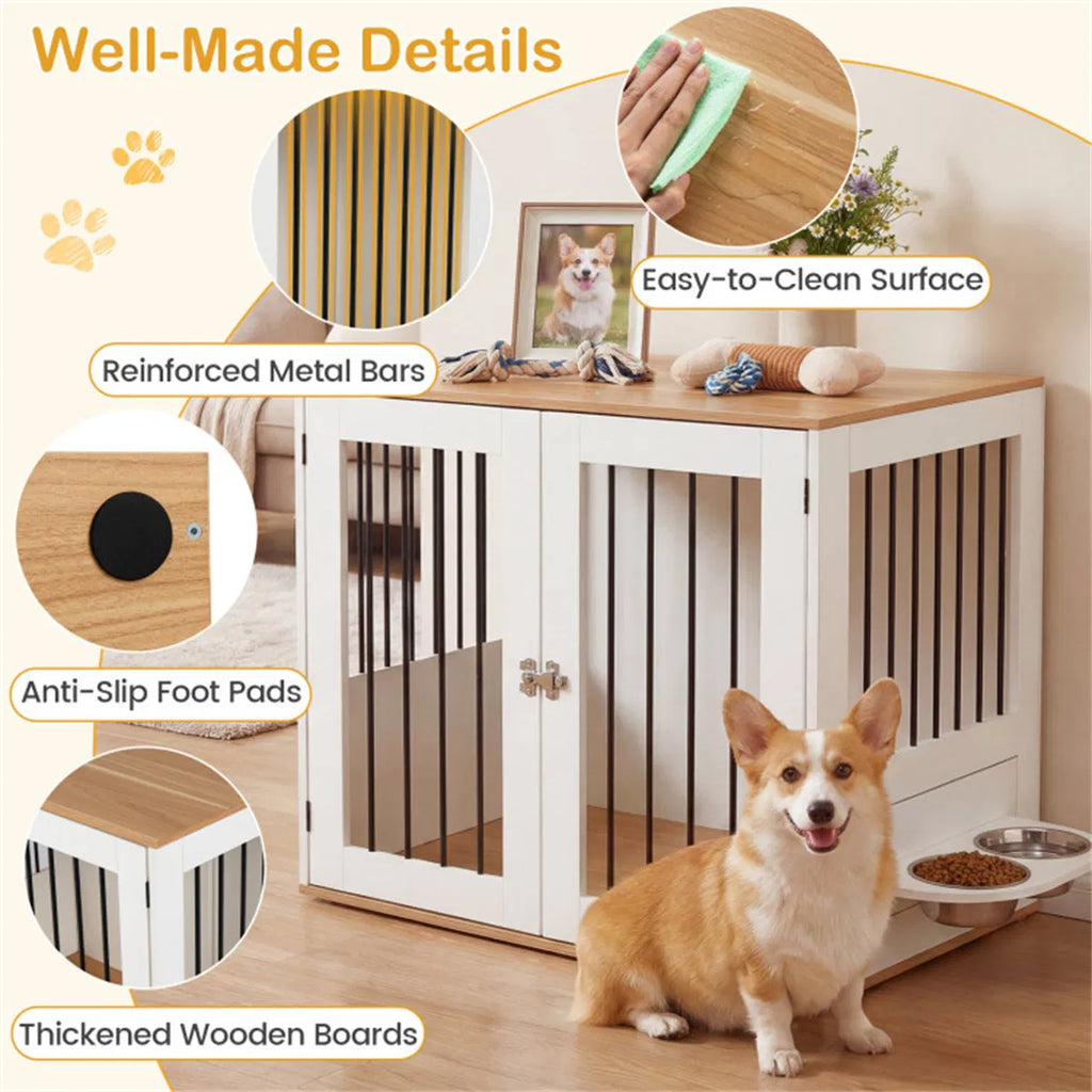 Furniture Style Dog Crate with 360° Rotating Feeder – view 9