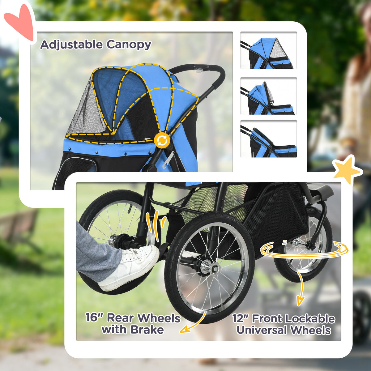 Pet Stroller for Small and Medium Dogs with Adjustable Canopy