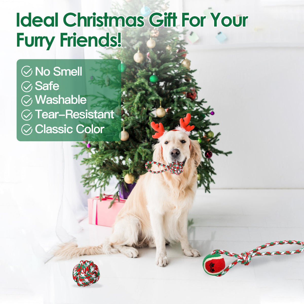 Christmas Rope Chew Toys for Dogs, 5-Pack