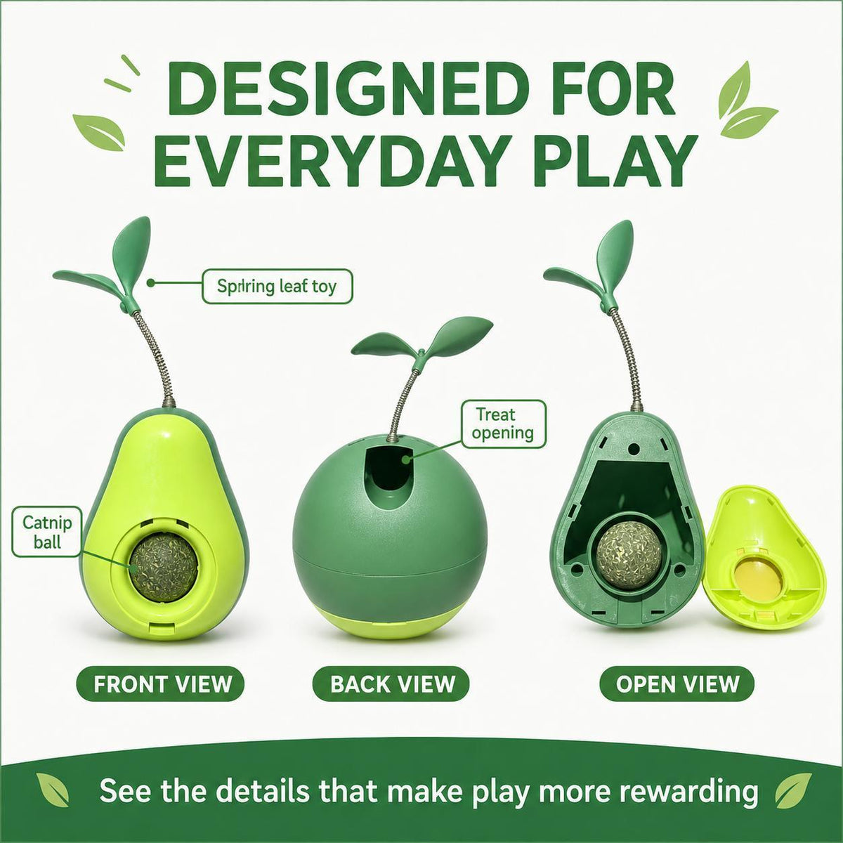 Avocado-Shaped Cat Tumbler Toy for Interactive Play – view 7