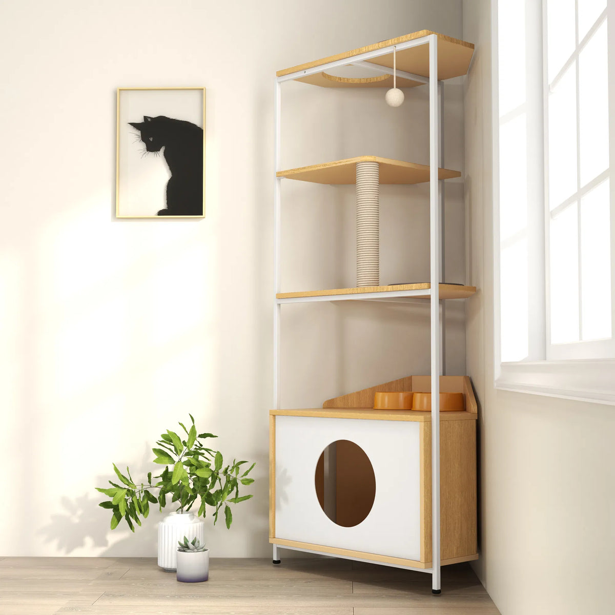 Corner Cat Tower with Scratching Post and Feeding Station – view 10