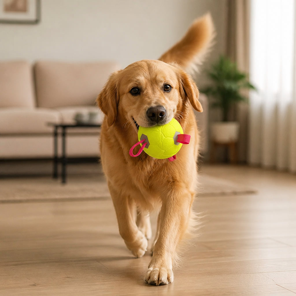 Eco-Friendly Indestructible Dog Ball – Bite Resistant Interactive Tug & Fetch Toy – Yellow