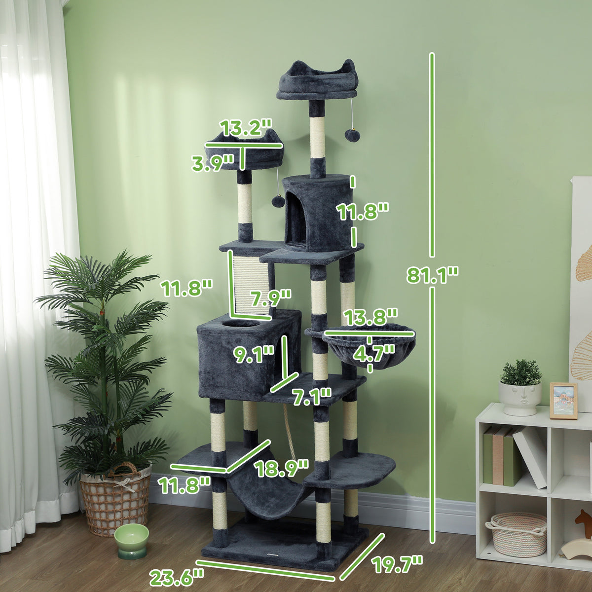 81" Cat Tree with Scratching Posts and Beds – view 9