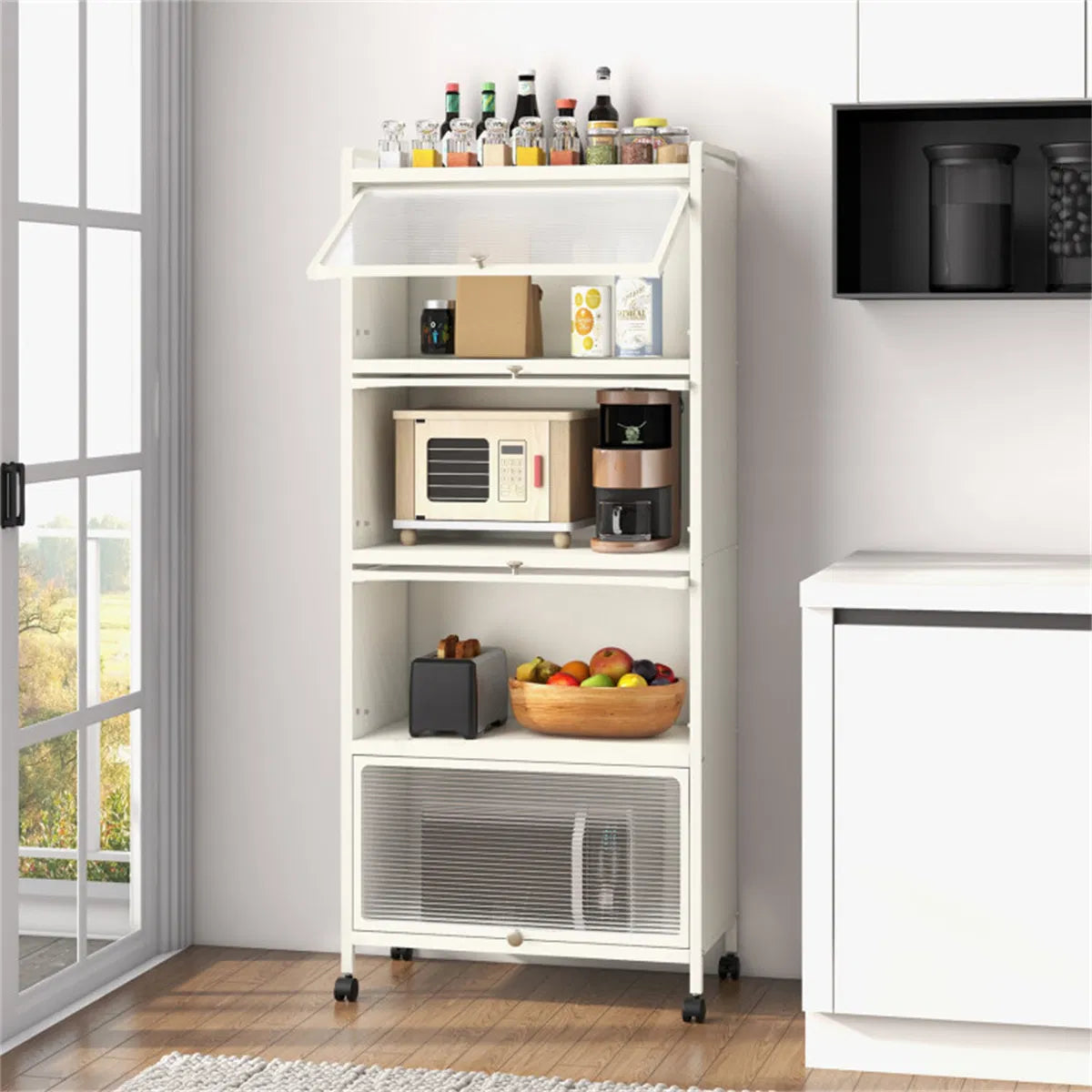 5-Tier Rolling Kitchen Storage Rack with Dust-Proof Doors – view 8