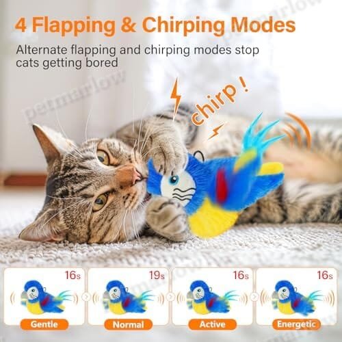Electric Simulated Chirping Bird Interactive Cat Toy with Flappy Wings – view 3