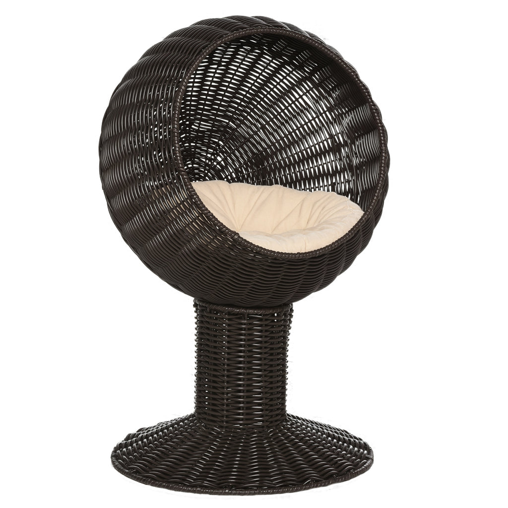 Elevated Cat Bed with Rotatable Pod for Cozy Naps – Coffee / 450x430x440 mm